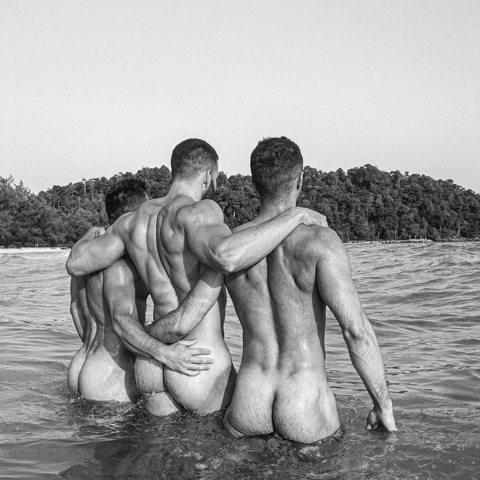 Naked guys on the seashore