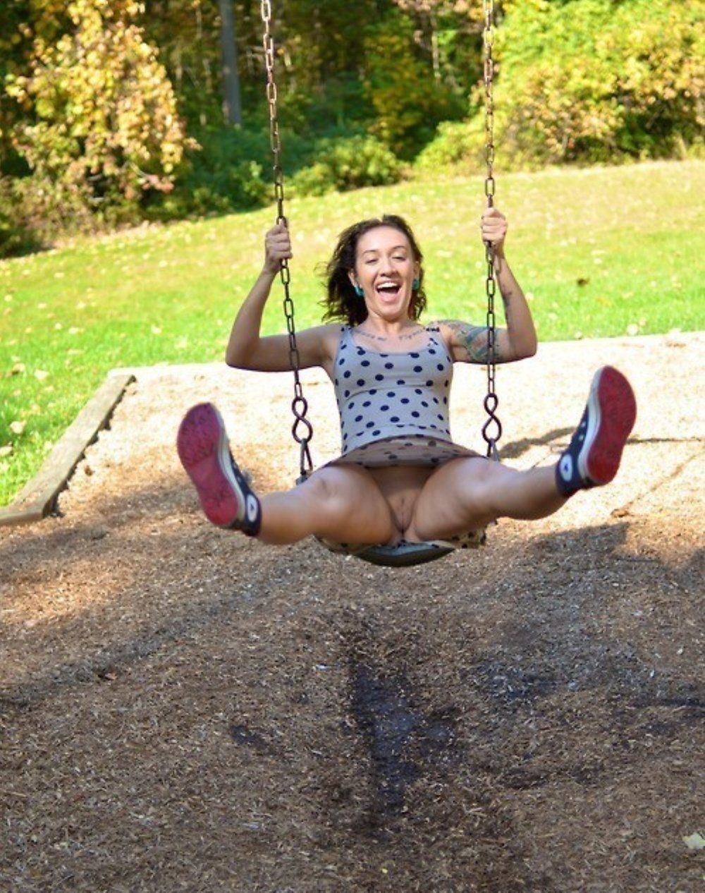 Girls on a swing without panties