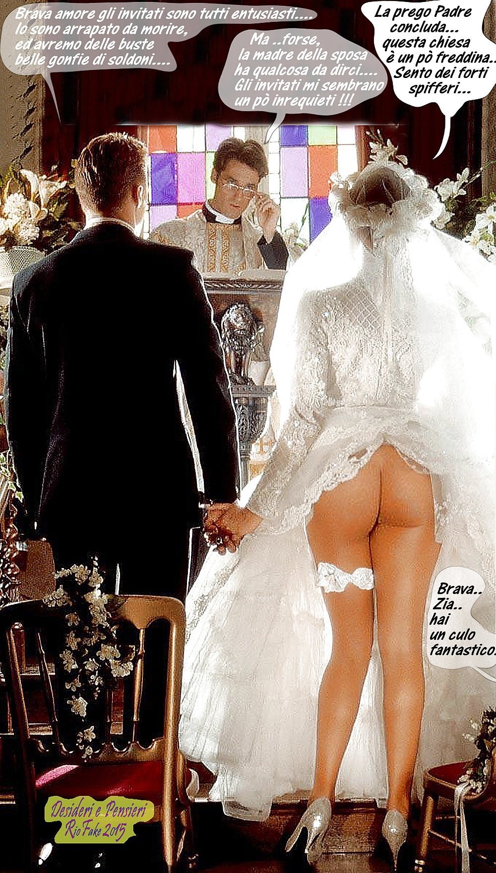 In a wedding dress without panties