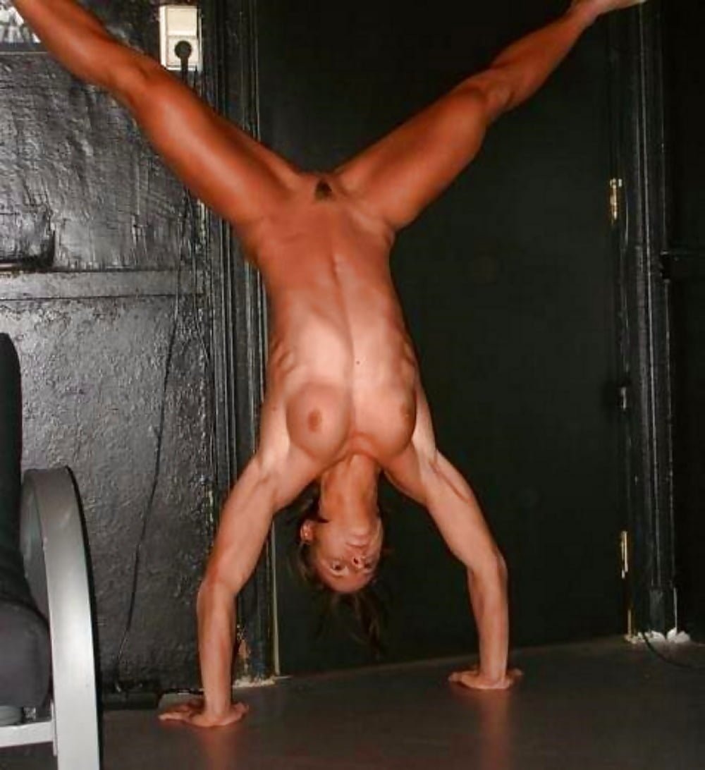 Naked full women perform gymnastics