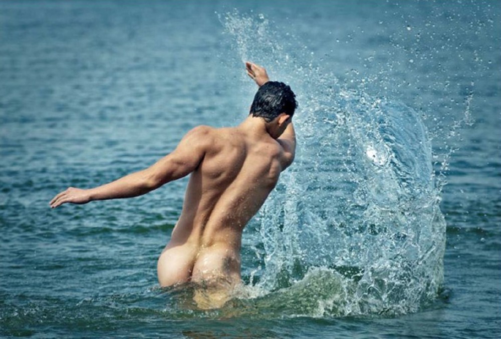 Men naked in water