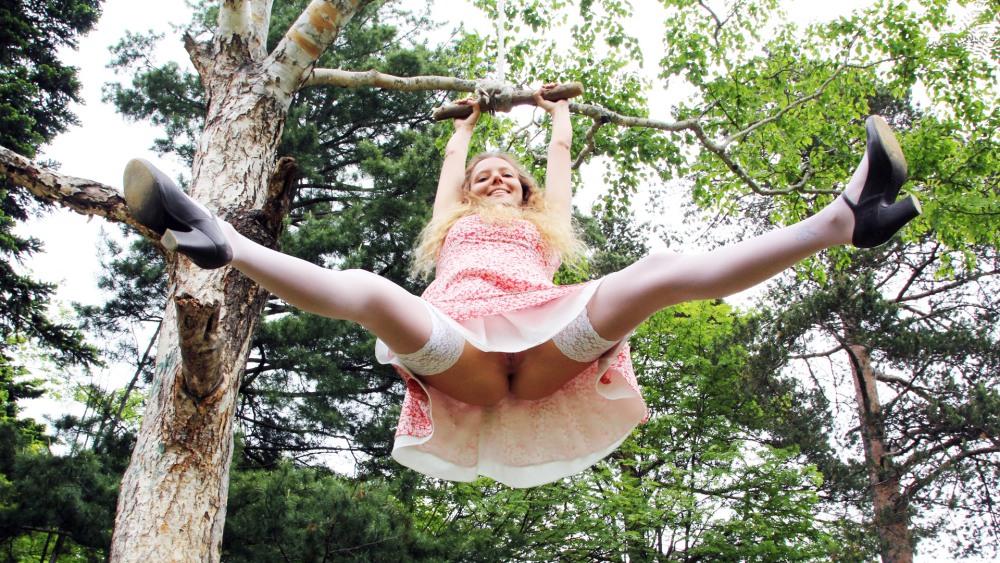 Girls on a swing without panties
