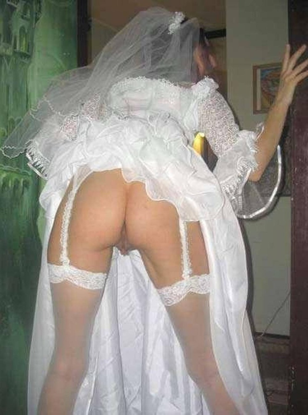 Girls in wedding dresses without panties