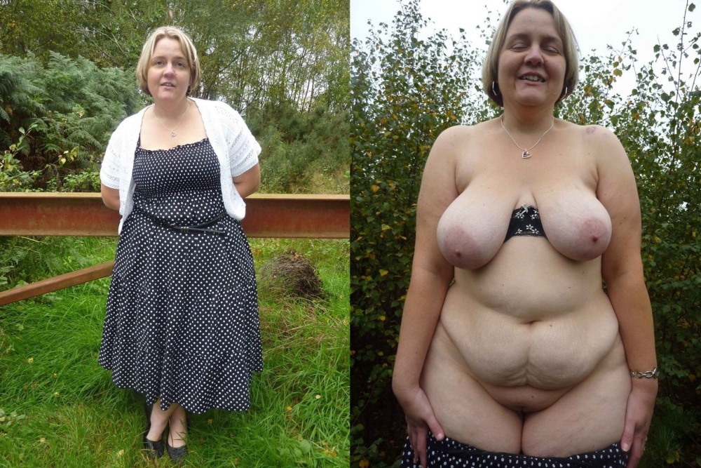 Dressed and stripped elderly women