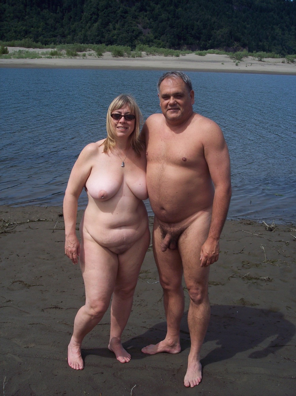 Naked elderly couples in nature