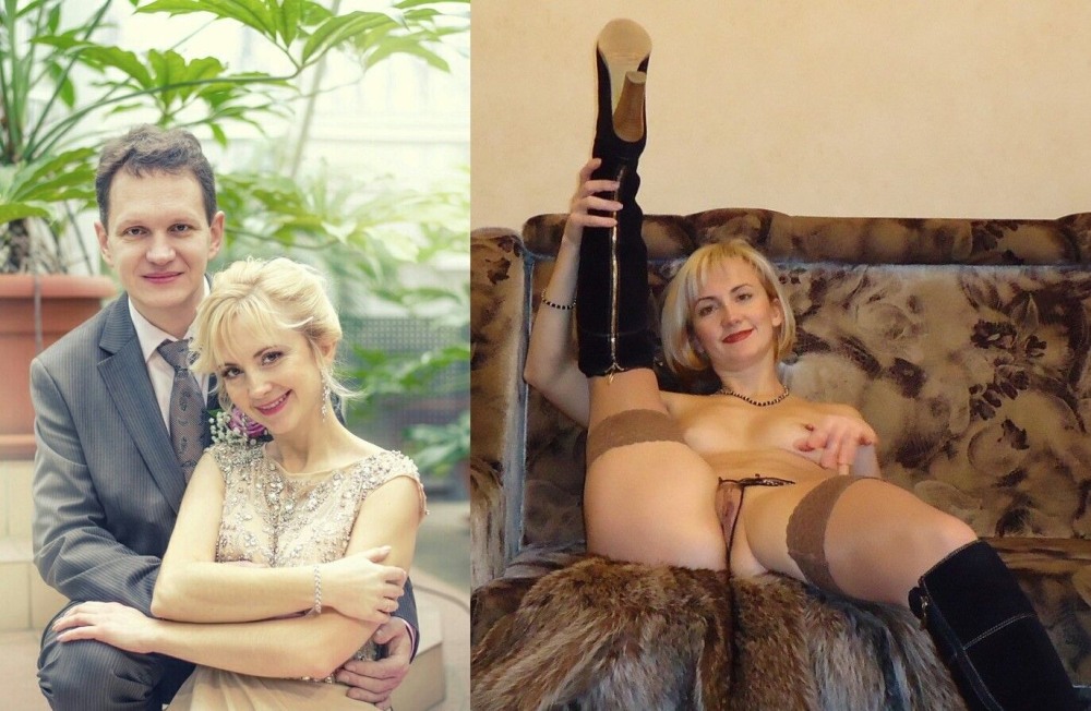 Wife and husband dressed and undressed