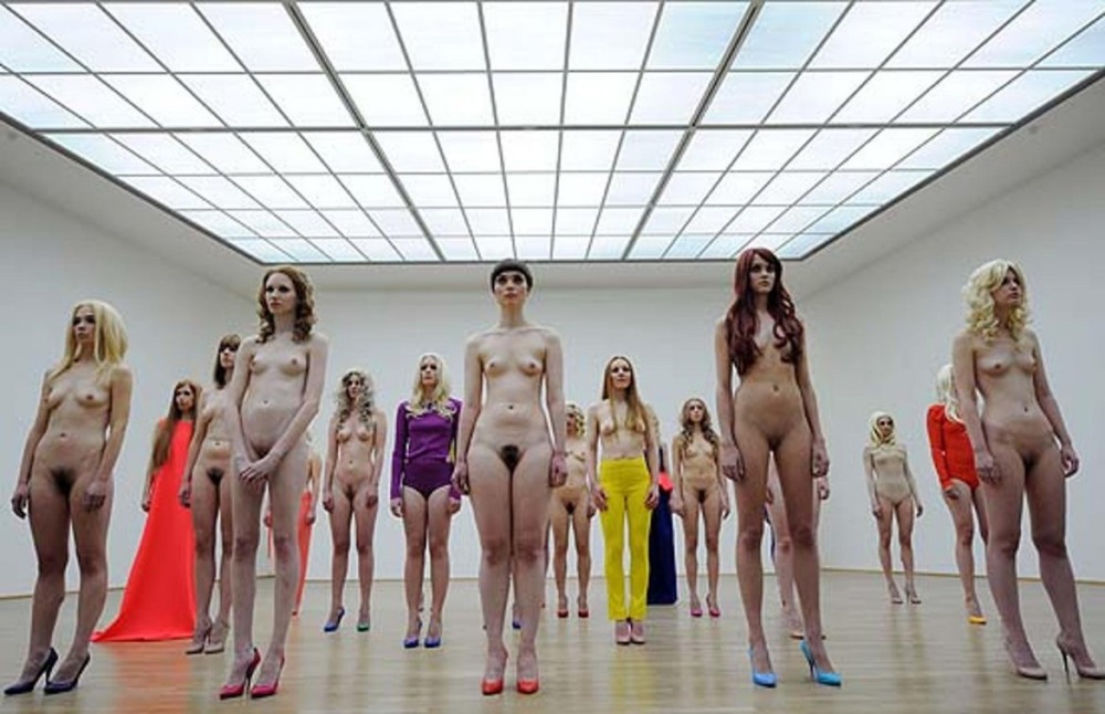 Naked fashion model on the catwalk