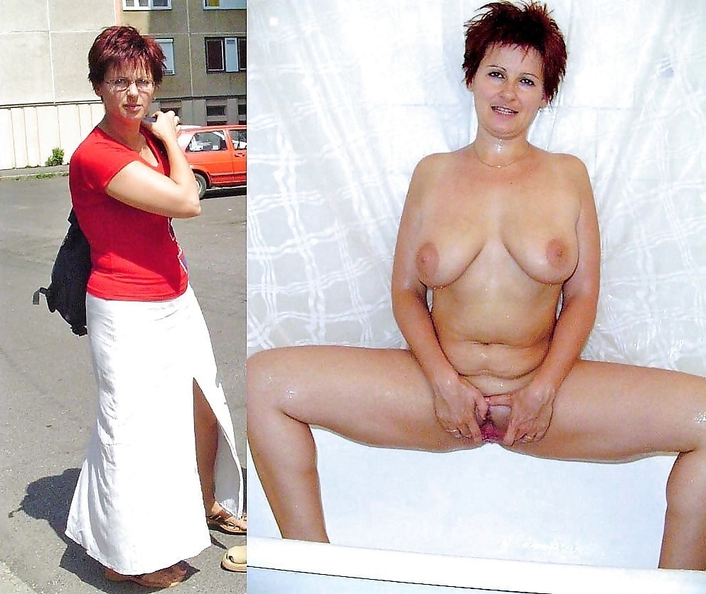 Dressed and striped mature women