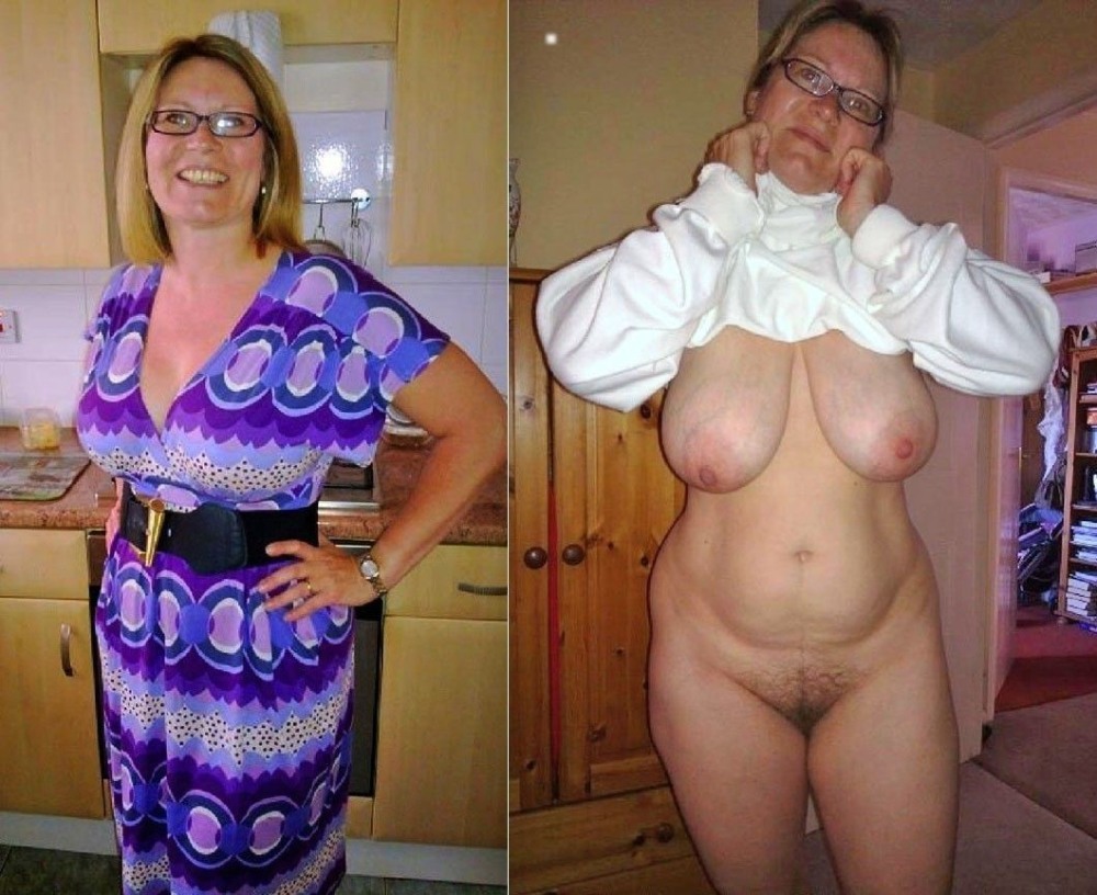 An elderly lady in clothes and without