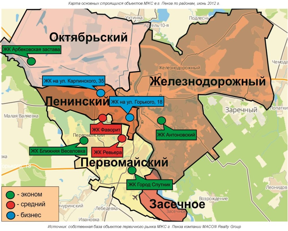 Penza areas on the map