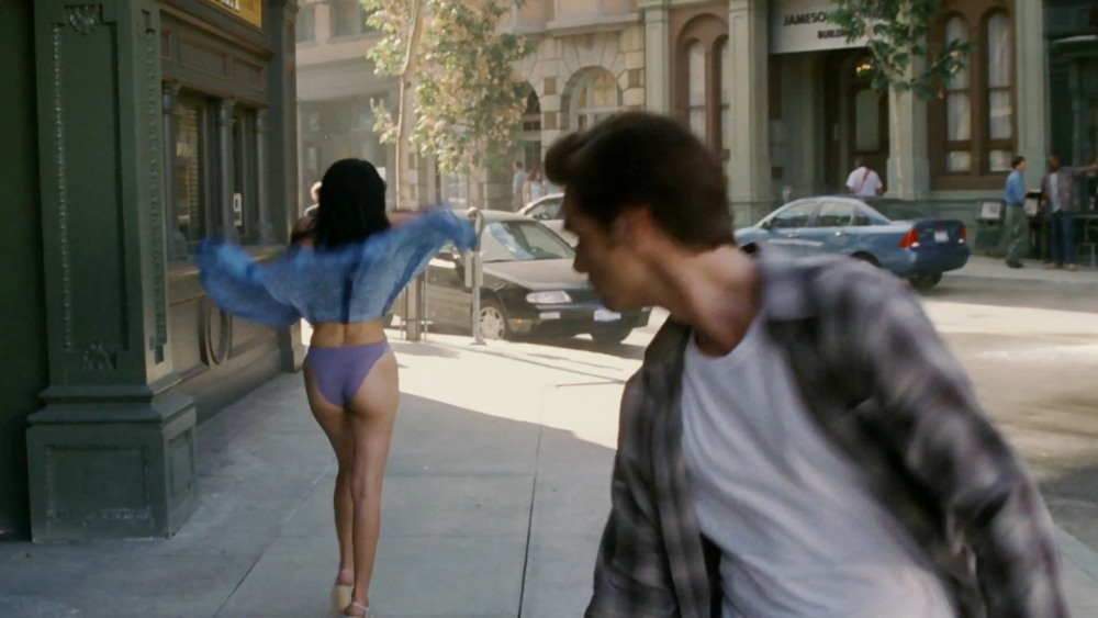 Transparent mini skirt on the street