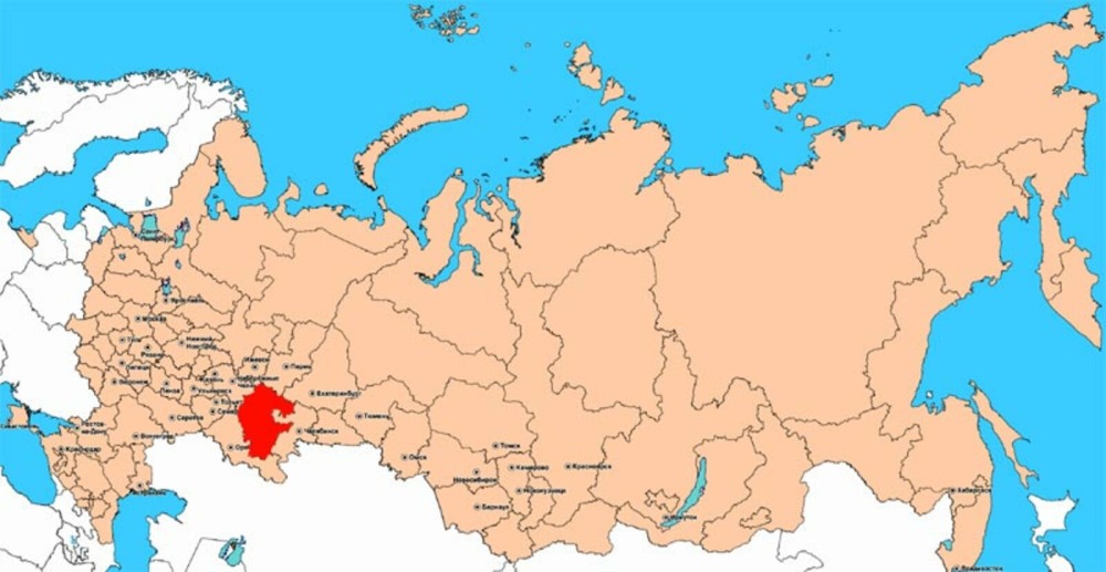 Bashkortostan on the map of Russia