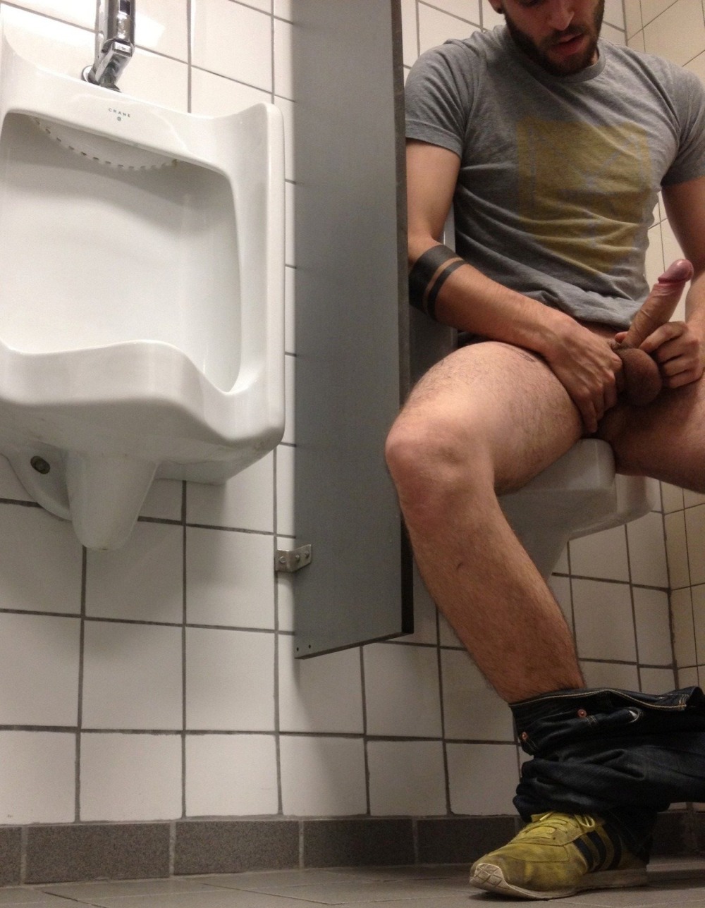Naked Gay Pissing and Shitting in Plastic Bucket