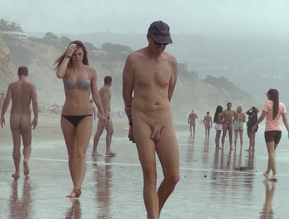 Naked man on a textile beach