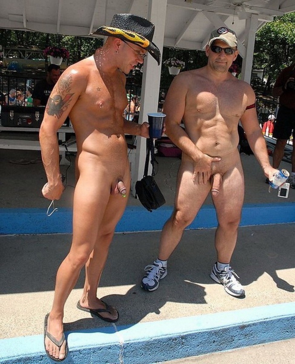 Naked mature men at sea