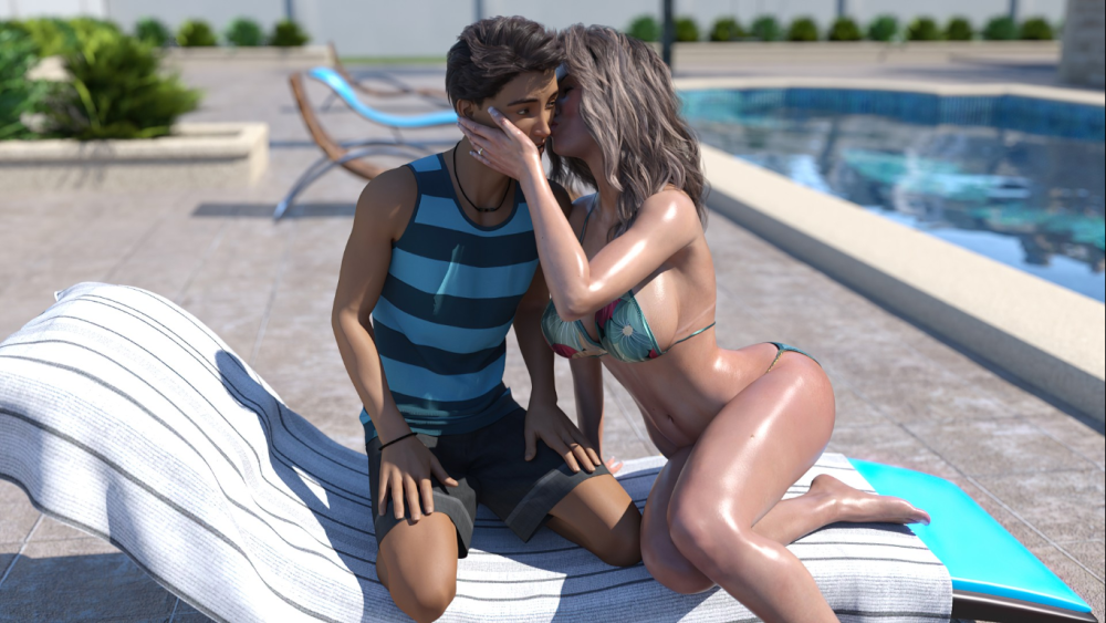With my mother-in-law naked on the river