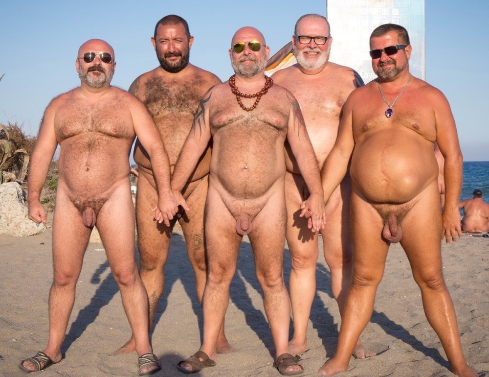 Naked fat men on the beach