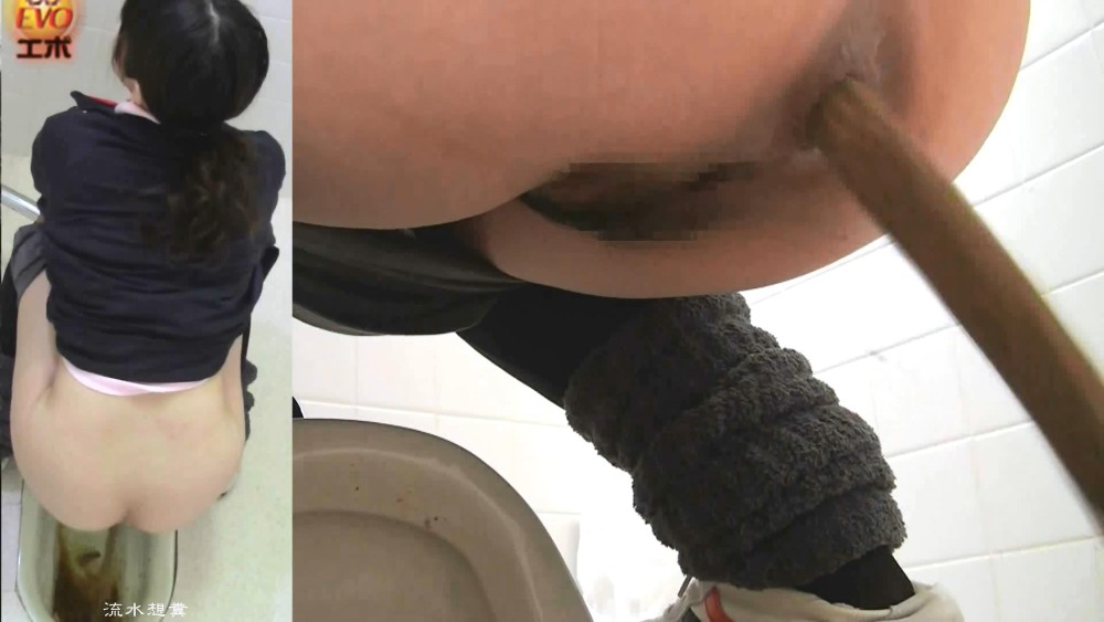 Japanese man poop into the toilet