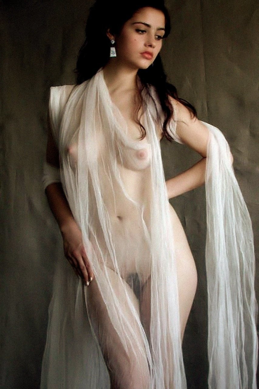 Naked beauty in a transparent dress
