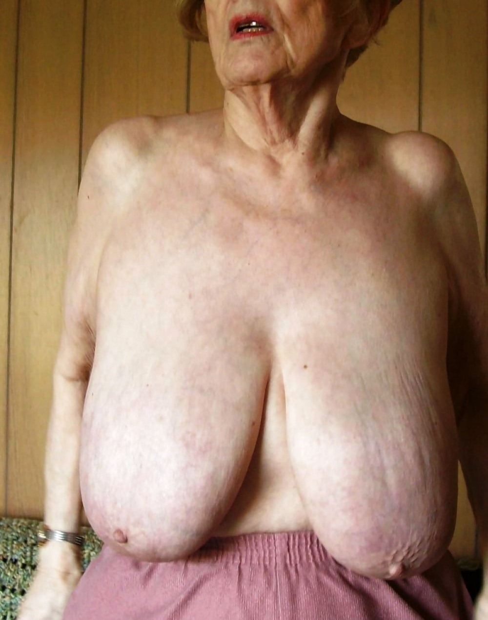 Big hanging boobs old women
