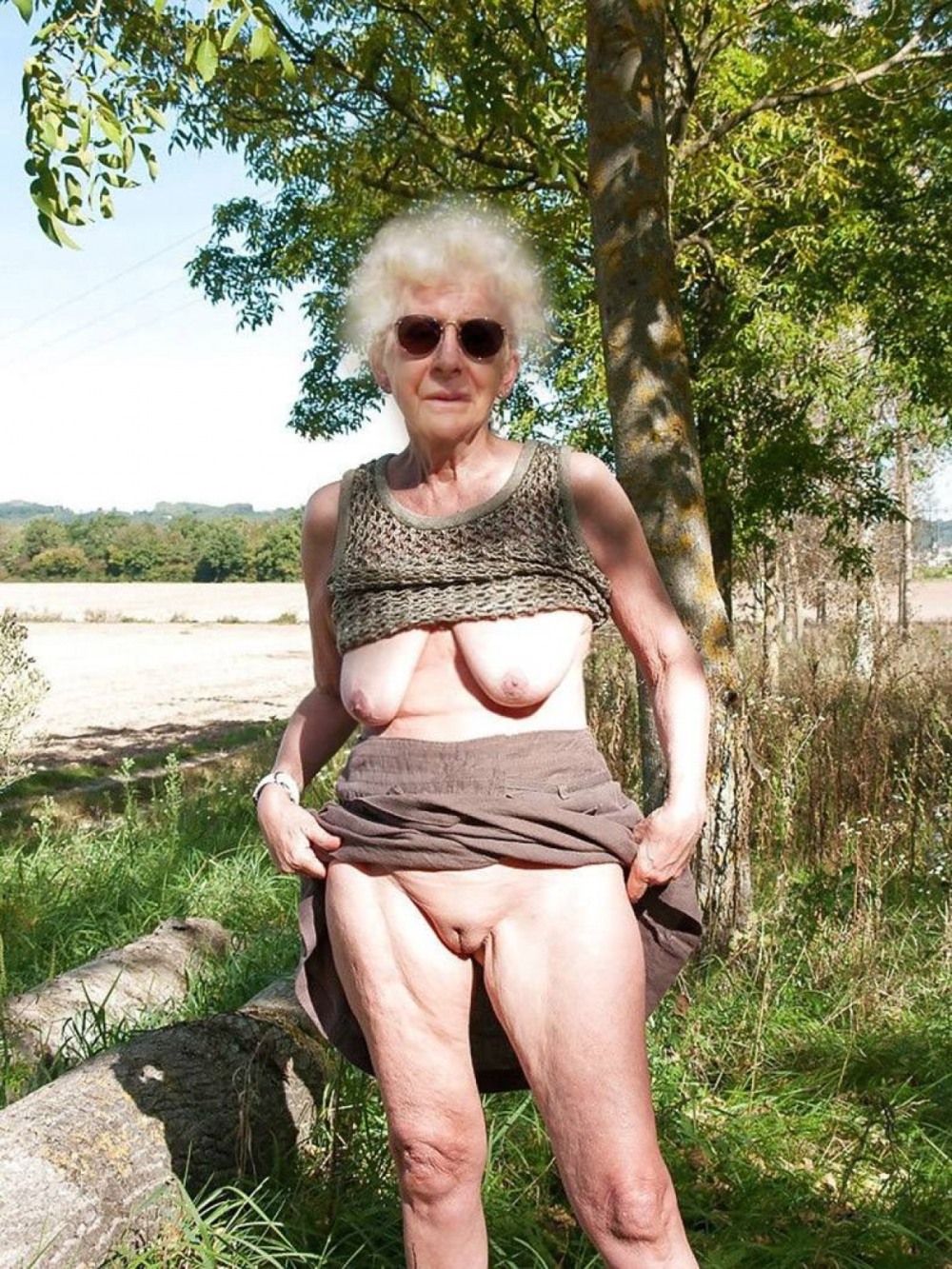 Shaved elderly women without a bottom